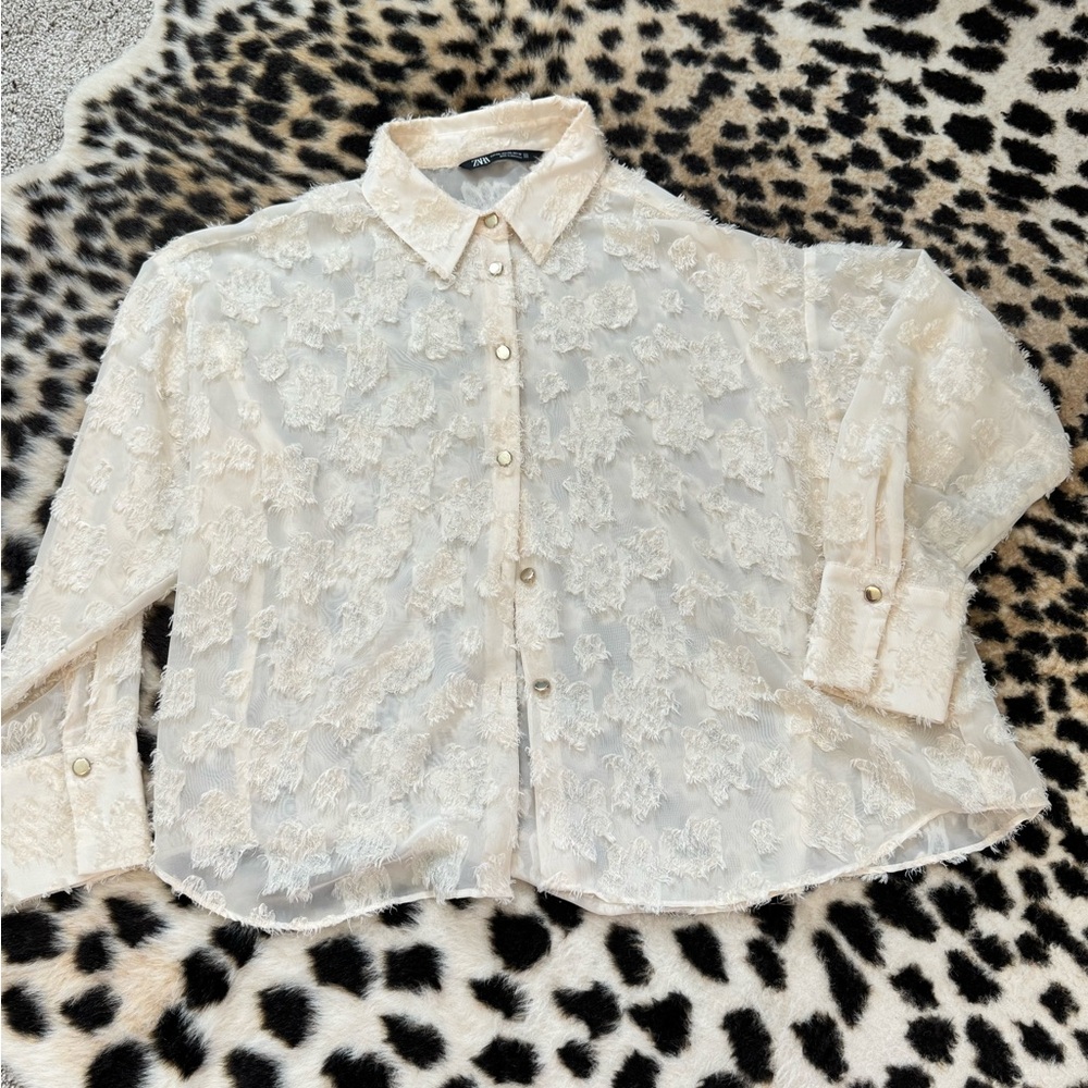 Zara Textured Cream Blouse